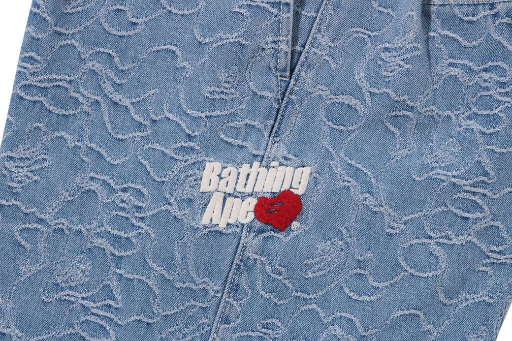 A BATHING APE LINE CAMO DENIM SHORTS
